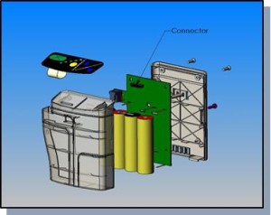 Battery case, injection molded.